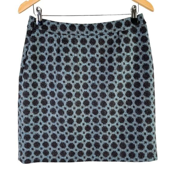 Boden 100% Wool British Tweed Faux Wrap Mini Skirt Polka Dot Blue Black, Size 6 - Picture 6 of 9